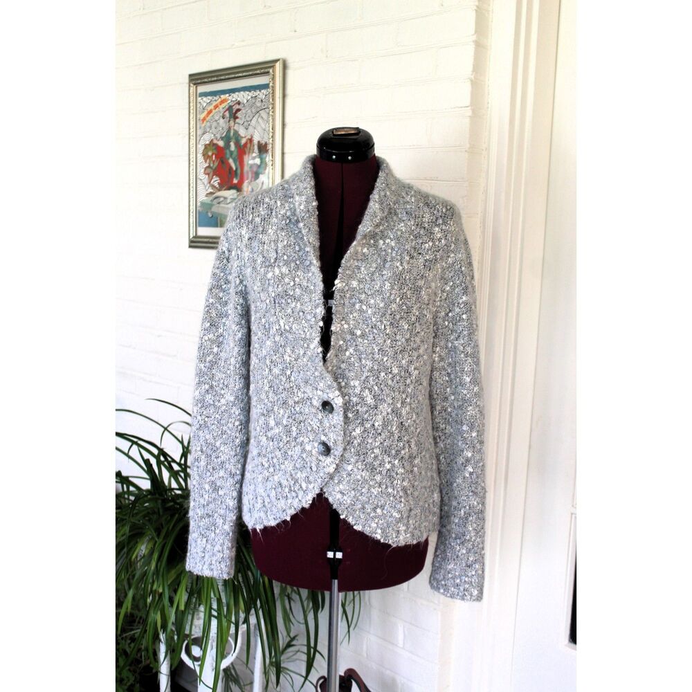 HANNA ANDERSSON Women's Cardigan Sweater Gray Marled Alpaca Mohair Medium